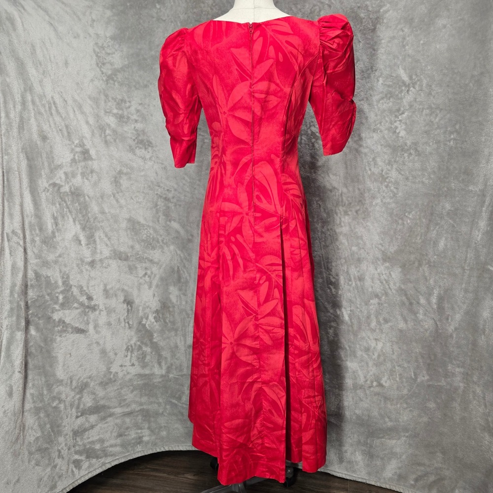 T&L Muumuu Factory Dress Womens 7/8 Red Tropical Floral Puff Sleeve Maxi Hawaii - Picture 3 of 15